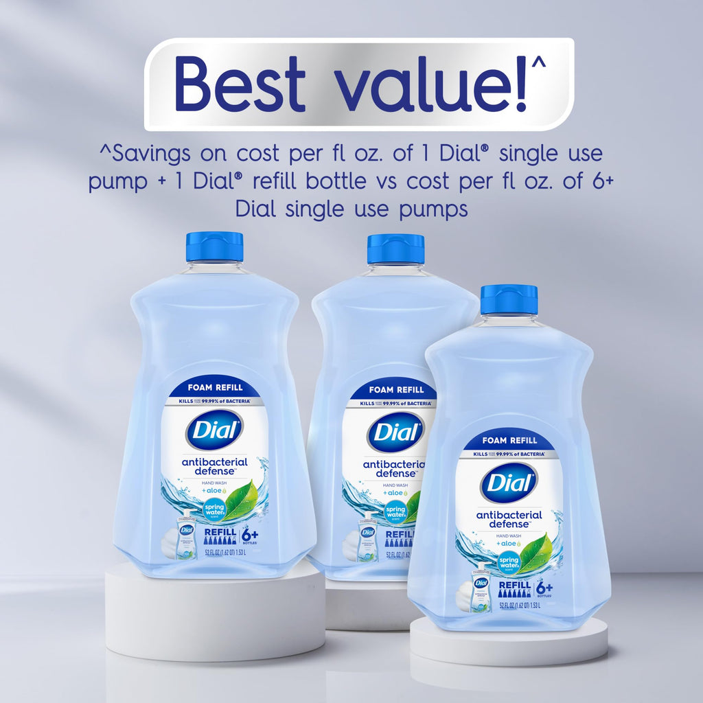 Dial Antibacterial Defense Foaming Hand Soap + Aloe, Spring Water Scent, 52 Fl Oz Hand Soap Refill - FENGGESTORE20