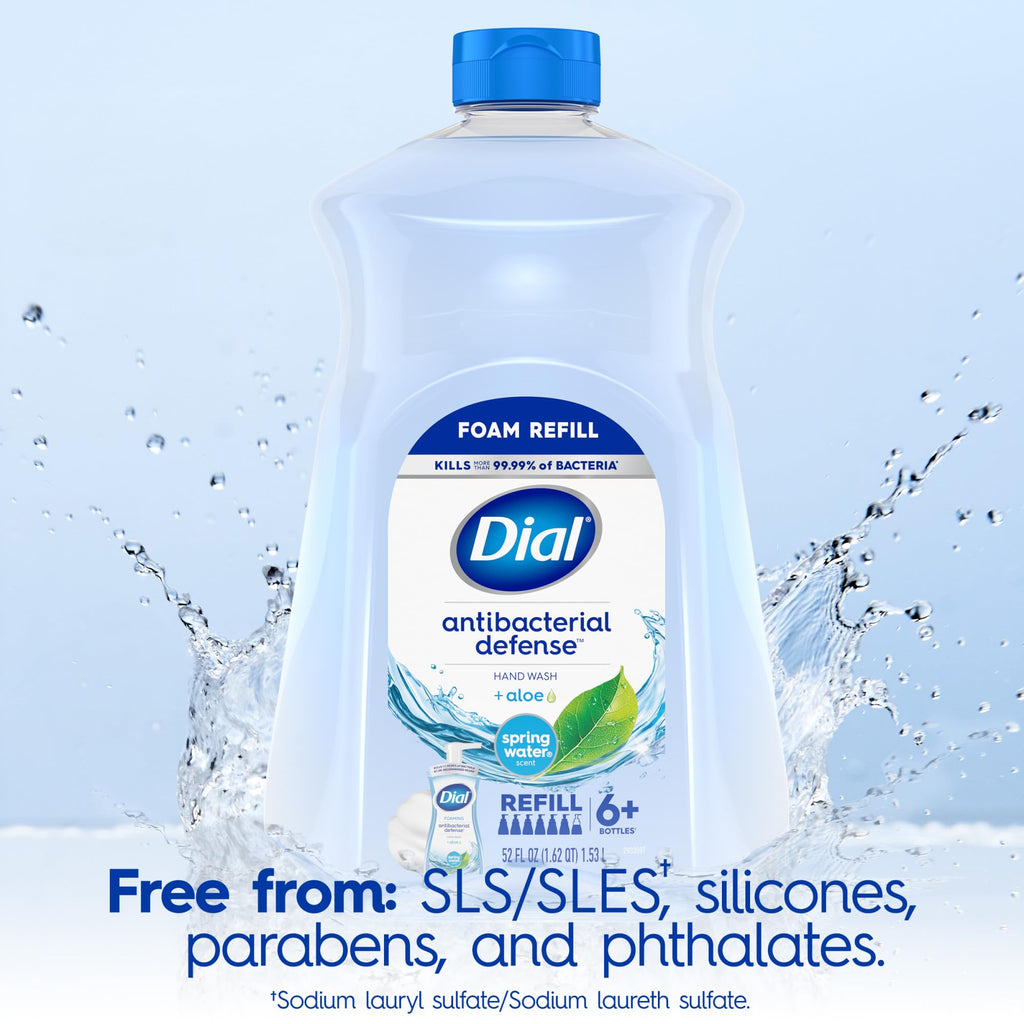 Dial Antibacterial Defense Foaming Hand Soap + Aloe, Spring Water Scent, 52 Fl Oz Hand Soap Refill - FENGGESTORE20