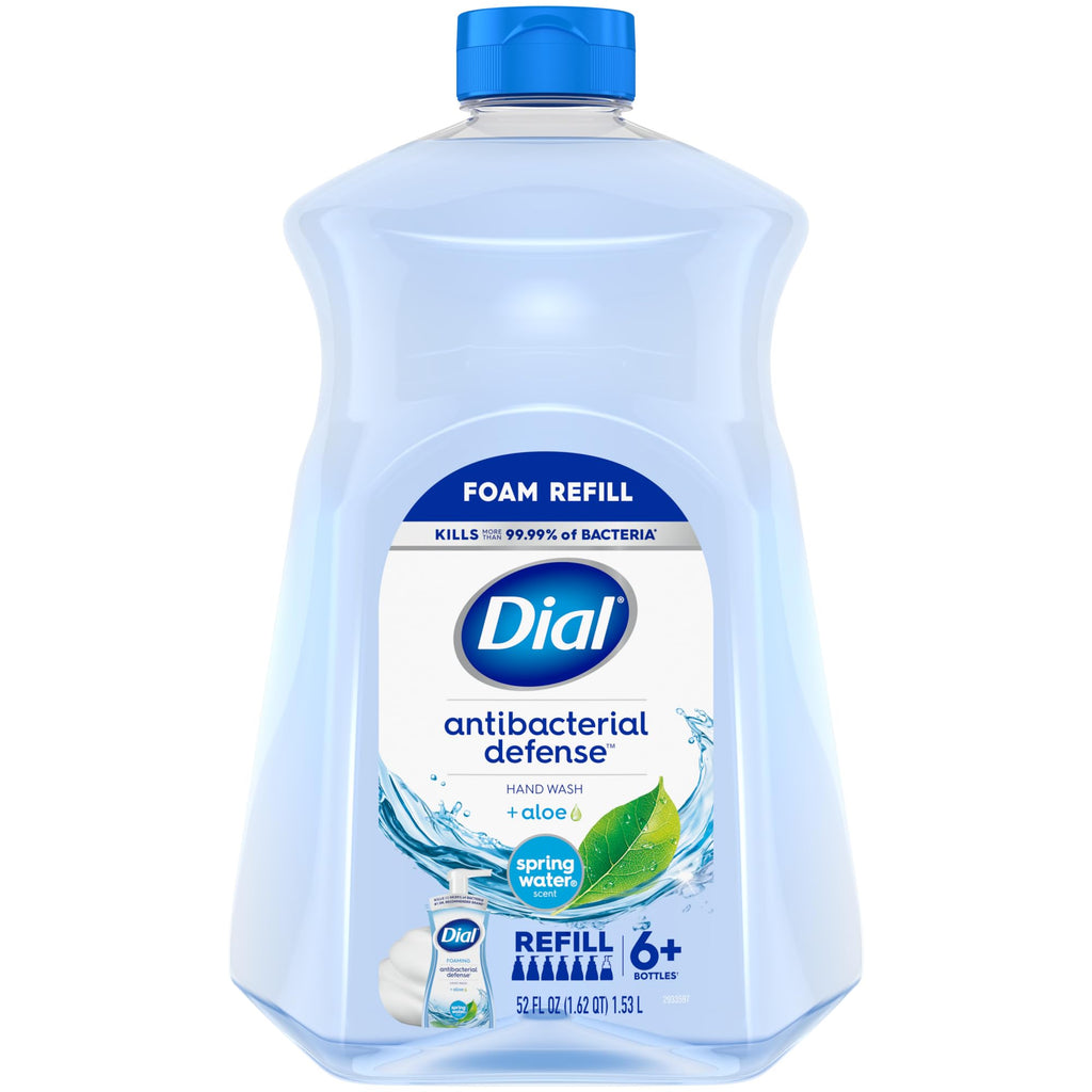 Dial Antibacterial Defense Foaming Hand Soap + Aloe, Spring Water Scent, 52 Fl Oz Hand Soap Refill - FENGGESTORE20