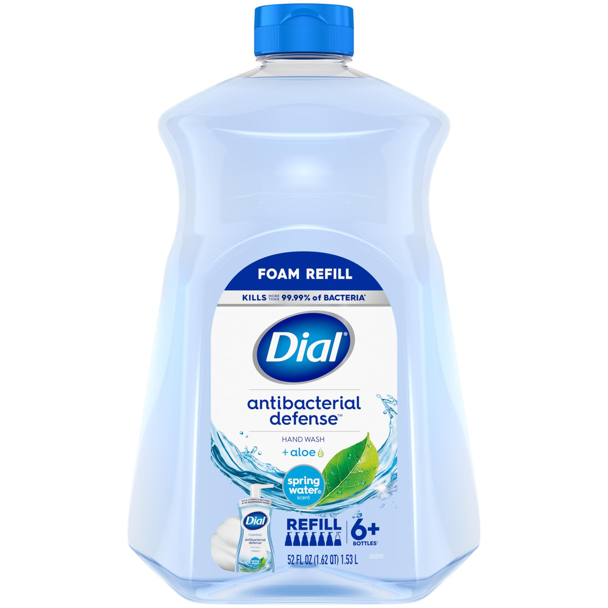 Dial Antibacterial Defense Foaming Hand Soap + Aloe, Spring Water Scent, 52 Fl Oz Hand Soap Refill - FENGGESTORE20