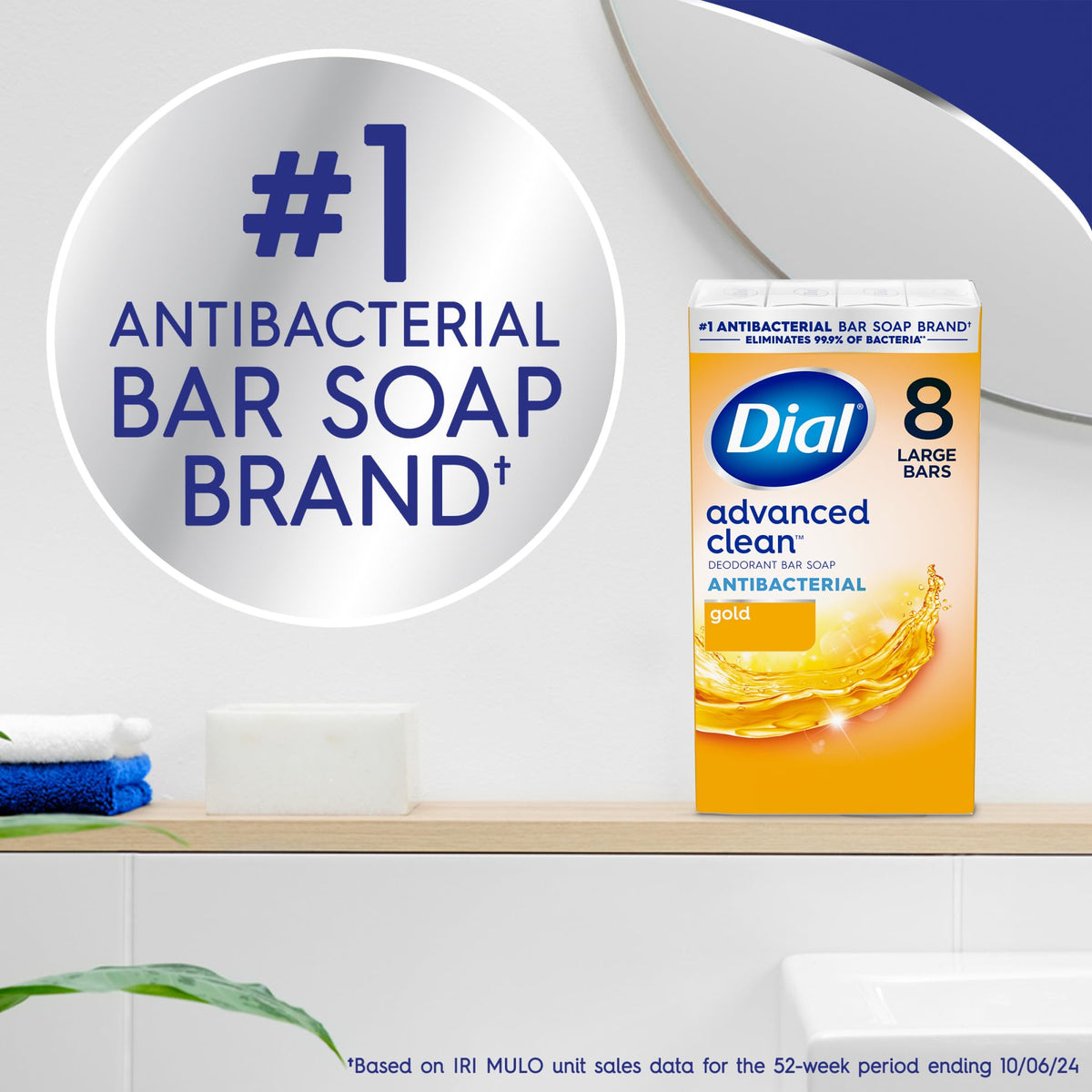 Dial Antibacterial Deodorant Bar Soap, Advanced Clean Gold, 4 Oz, 32 Bars, Round the Clock Odor Protection - FENGGESTORE20