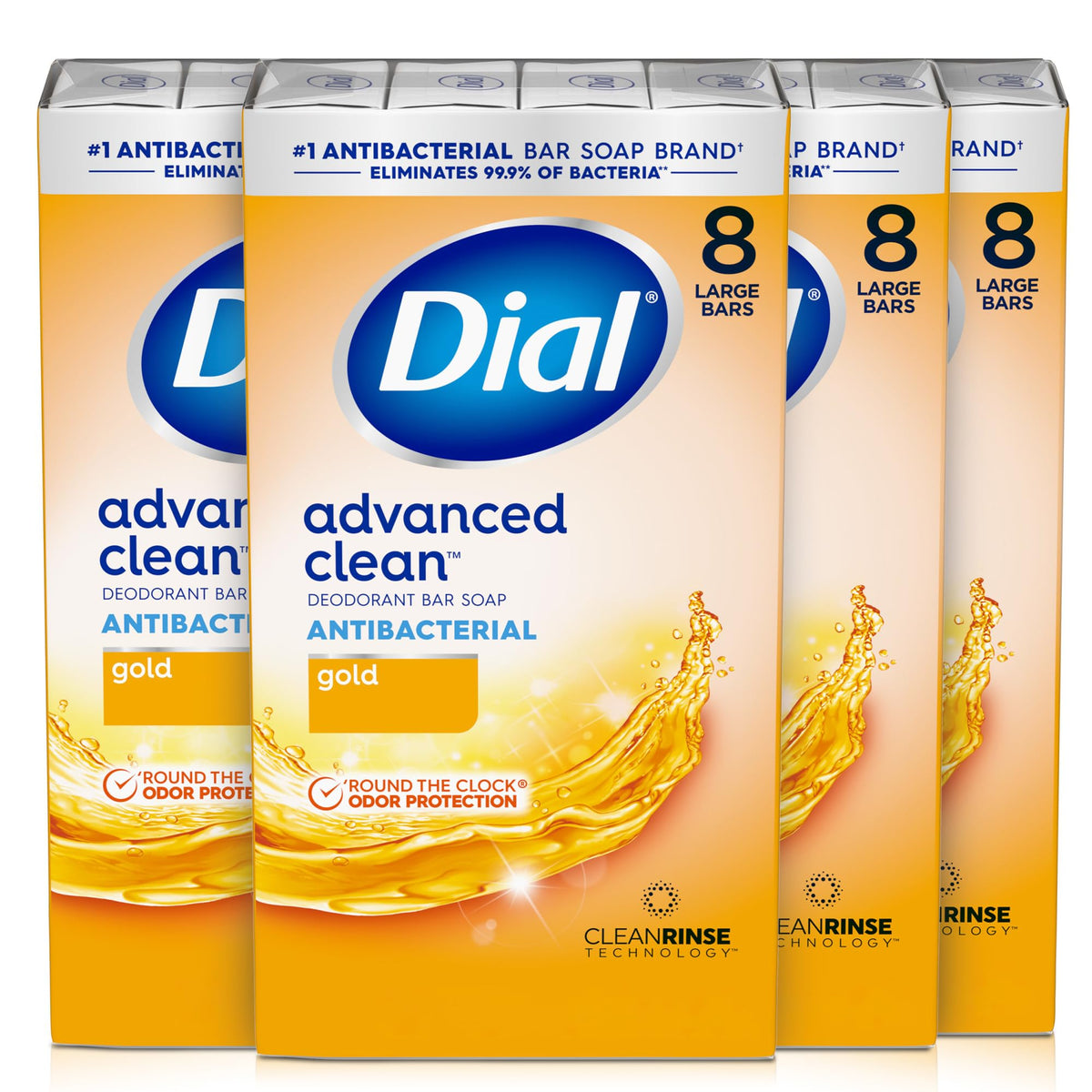 Dial Antibacterial Deodorant Bar Soap, Advanced Clean Gold, 4 Oz, 32 Bars, Round the Clock Odor Protection - FENGGESTORE20