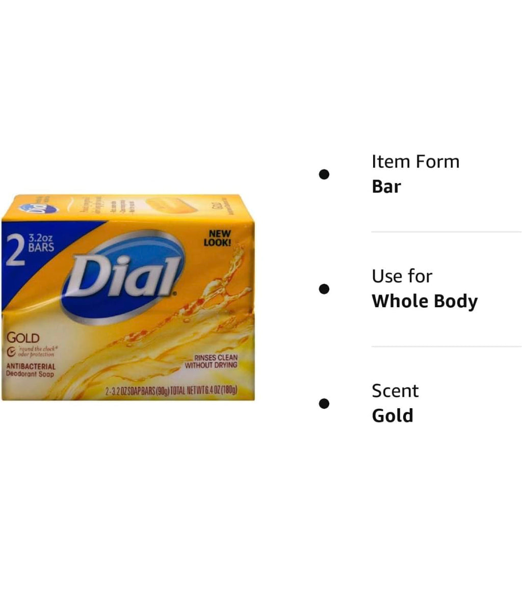 Dial Gold Antibacterial Deodorant Soap, 2 Pack, Total Net Wt 6.4 oz - FENGGESTORE20