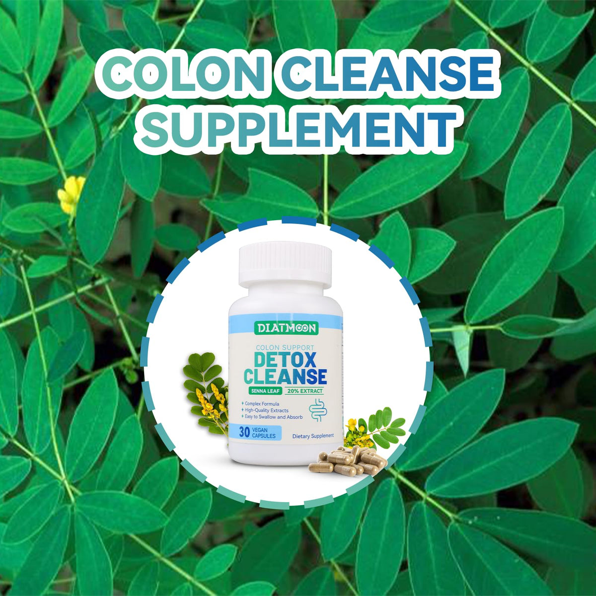 DIATMOON Gut Cleanse Capsules, Gut and Colon Support, Detox & Cleanse, for 15 Days, Non-GMOs, Non-Gluten, Vegan, Colon Cleanse Supplement, 30 Count - FENGGESTORE20