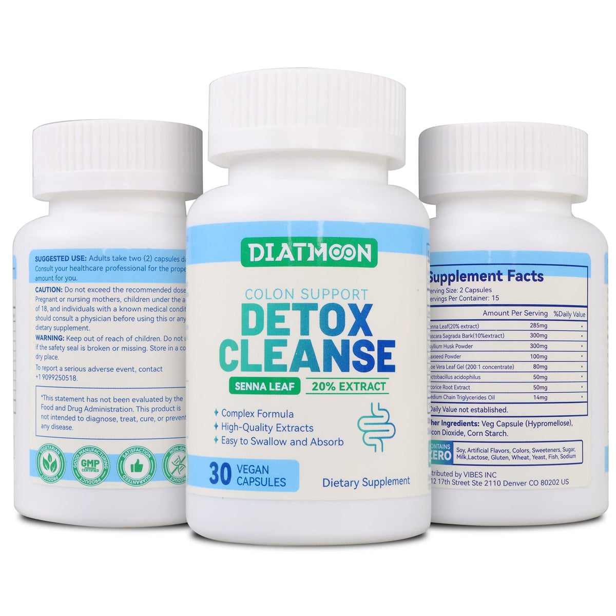 DIATMOON Gut Cleanse Capsules, Gut and Colon Support, Detox & Cleanse, for 15 Days, Non-GMOs, Non-Gluten, Vegan, Colon Cleanse Supplement, 30 Count - FENGGESTORE20