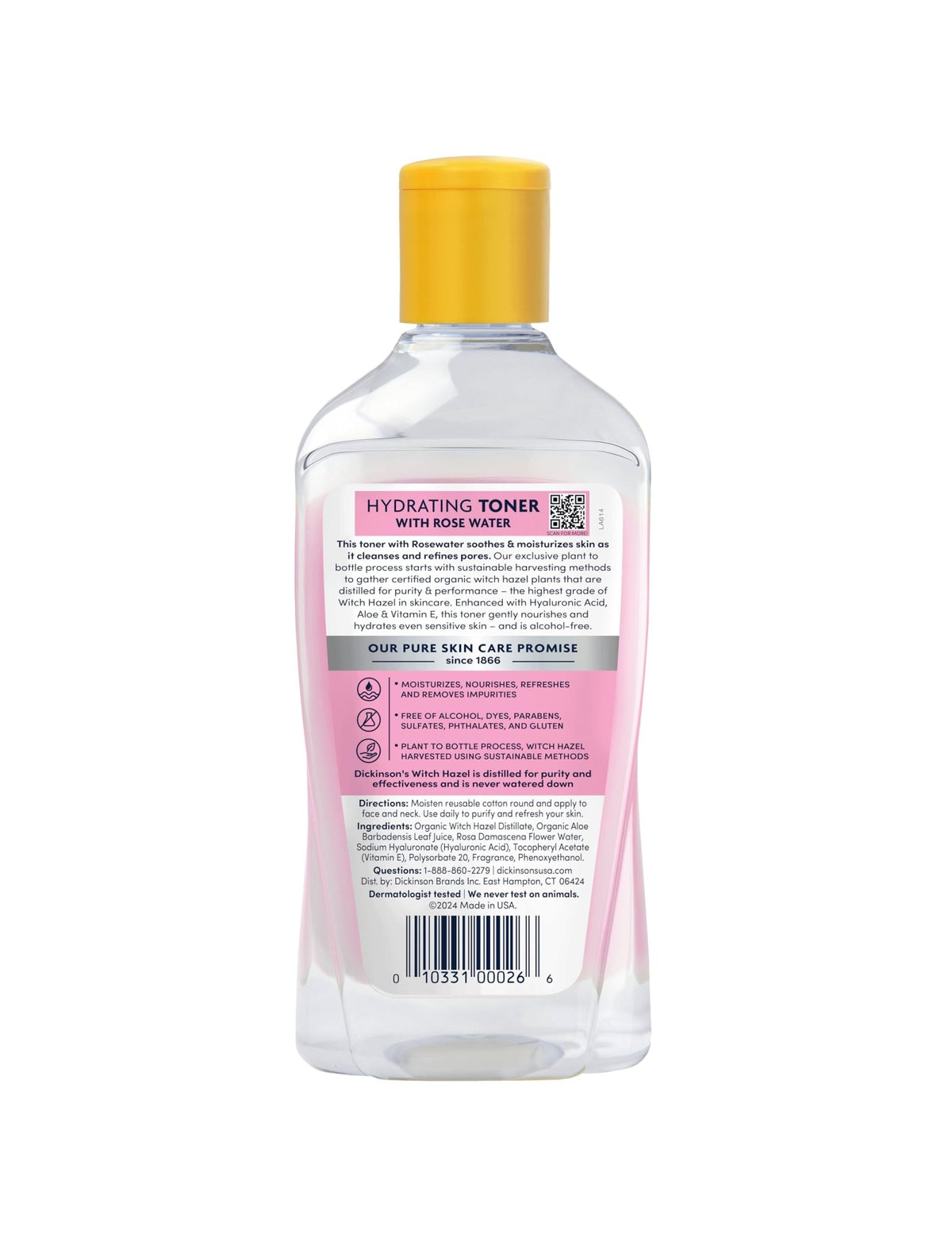 Dickinson's Enhanced Witch Hazel Hydrating Toner with Rosewater, Alcohol Free, 98% Natural Formula, 16 Fl Oz (Pack of 1) - FENGGESTORE20