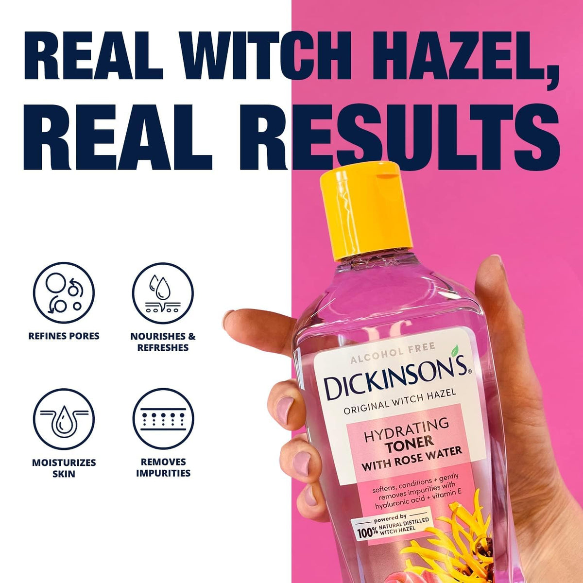 Dickinson's Enhanced Witch Hazel Hydrating Toner with Rosewater, Alcohol Free, 98% Natural Formula, 16 Fl Oz (Pack of 1) - FENGGESTORE20