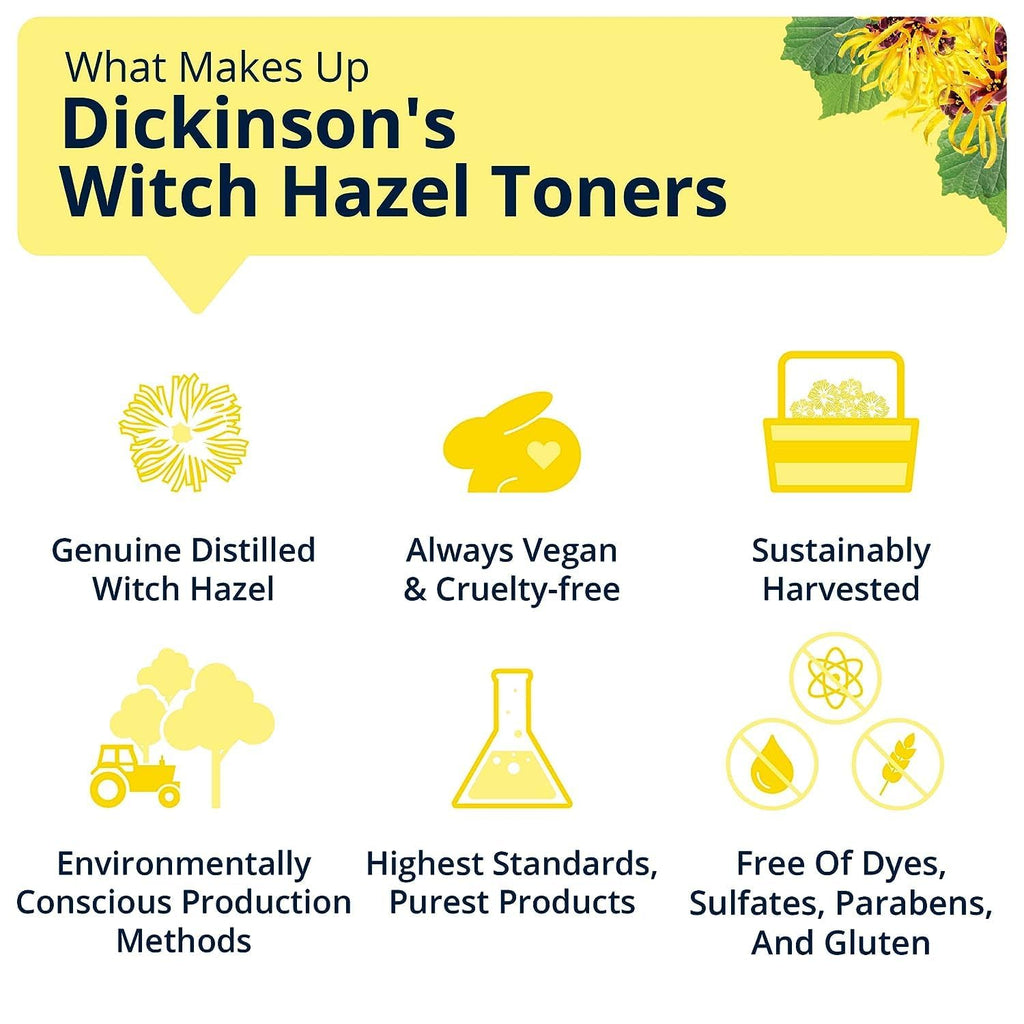Dickinson's Enhanced Witch Hazel Hydrating Toner with Rosewater, Alcohol Free, 98% Natural Formula, 16 Fl Oz (Pack of 1) - FENGGESTORE20