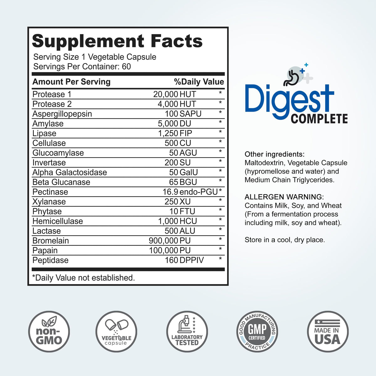 Digest Complete 2-in-1 Probiotic Digestive Enzymes, 60 Capsules - FENGGESTORE20
