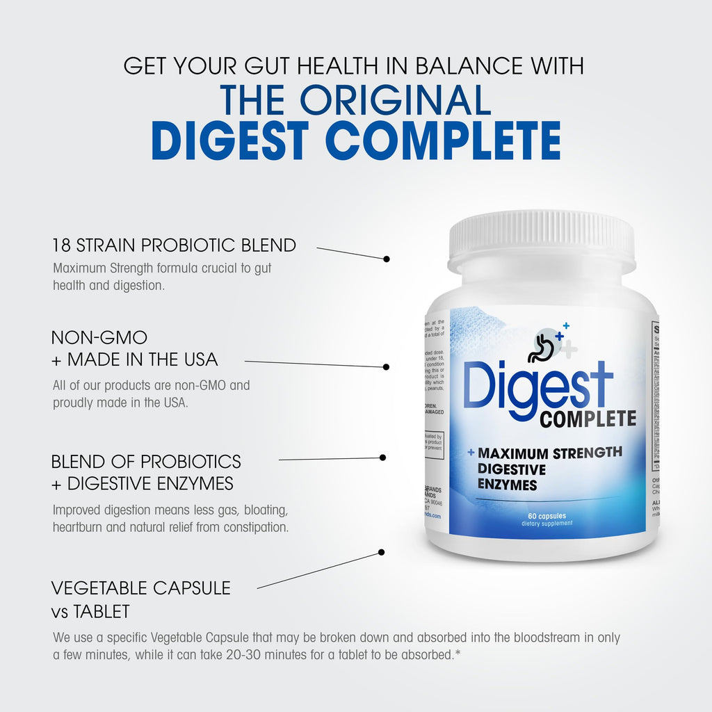 Digest Complete 2-in-1 Probiotic Digestive Enzymes, 60 Capsules - FENGGESTORE20