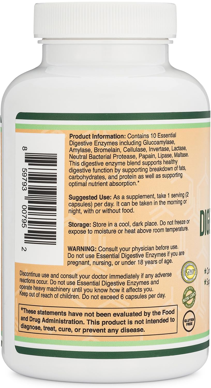 Digestive Enzymes - 800mg Blend of All 10 Most Essential Digestive and Pancreatic Enzymes (Amylase, Lipase, Bromelain, Lactase, Papain, Protease - FENGGESTORE20