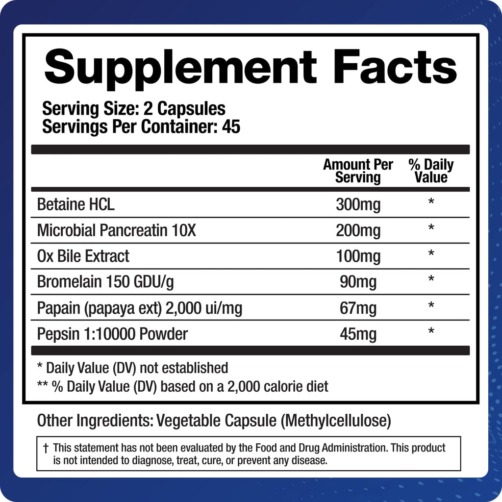 Digestive Enzymes Supplement (90 Capsules) Support Digestion - with Purified Bile, Pancreatin, Plant Enzymes, Ox Bile, Betaine HCL - FENGGESTORE20