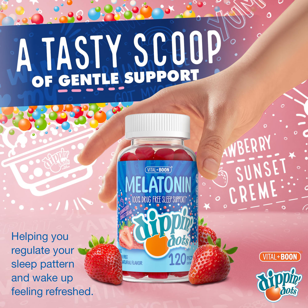 Dippin Dots - Melatonin Gummies for Kids & Adults (60 Days Supply) Strawberry Sunset Creme Flavor | 2.5mg Per Kids Melatonin Supplement for Faster, - FENGGESTORE20