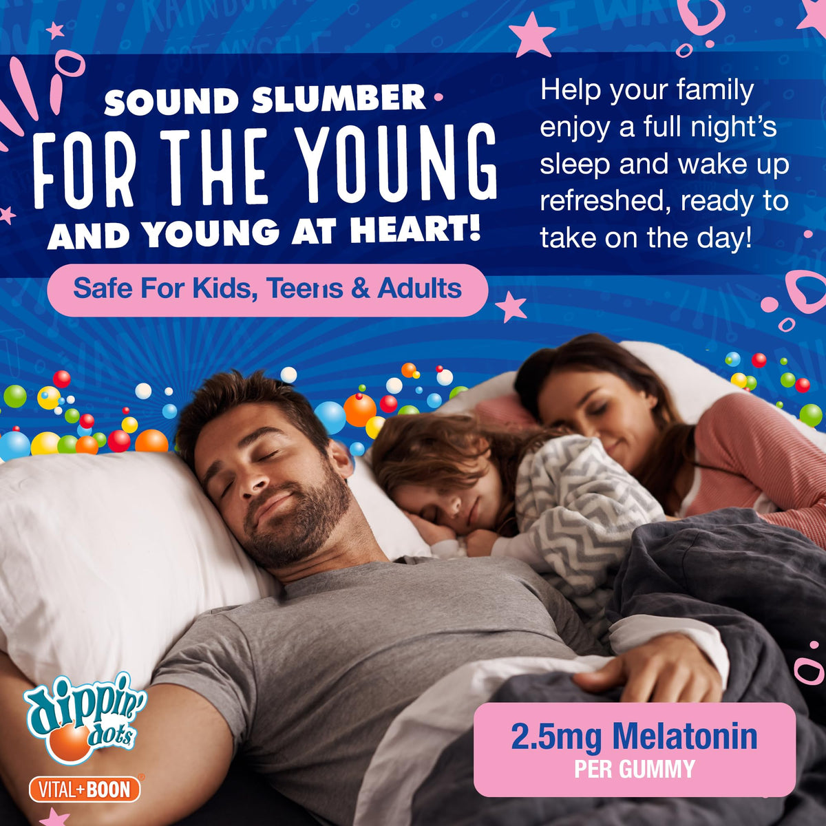 Dippin Dots - Melatonin Gummies for Kids & Adults (60 Days Supply) Strawberry Sunset Creme Flavor | 2.5mg Per Kids Melatonin Supplement for Faster, - FENGGESTORE20