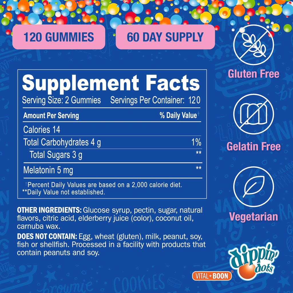 Dippin Dots - Melatonin Gummies for Kids & Adults (60 Days Supply) Strawberry Sunset Creme Flavor | 2.5mg Per Kids Melatonin Supplement for Faster, - FENGGESTORE20