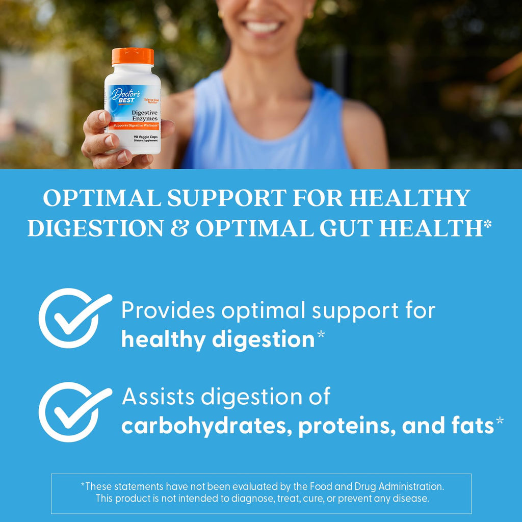 Doctor's Best Digestive Enzymes Supplement for Women & Men - Supports Gut Health, Digestion, & Overall Wellness, Formulated with Amylase, Super Enzyme Blend - FENGGESTORE20