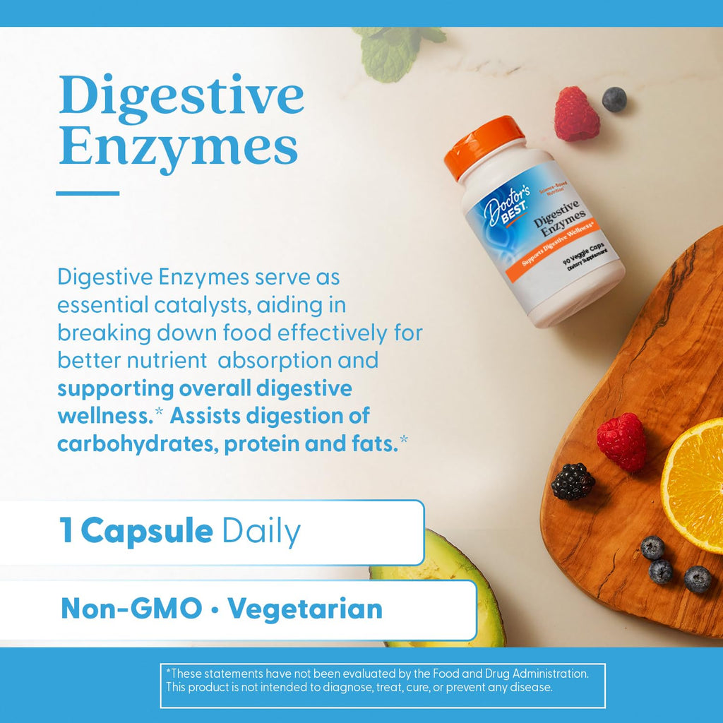 Doctor's Best Digestive Enzymes Supplement for Women & Men - Supports Gut Health, Digestion, & Overall Wellness, Formulated with Amylase, Super Enzyme Blend - FENGGESTORE20