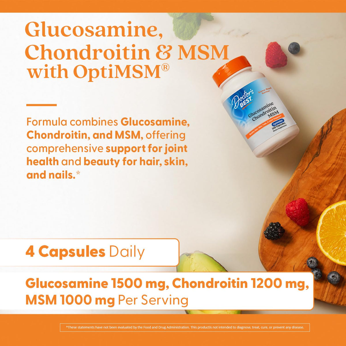 Doctor's BEST Glucosamine Chondroitin MSM - Joint Health Support Supplement for Women & Men, Nutritional Support for Joint Strength, Hair, Skin, & Nails - FENGGESTORE20