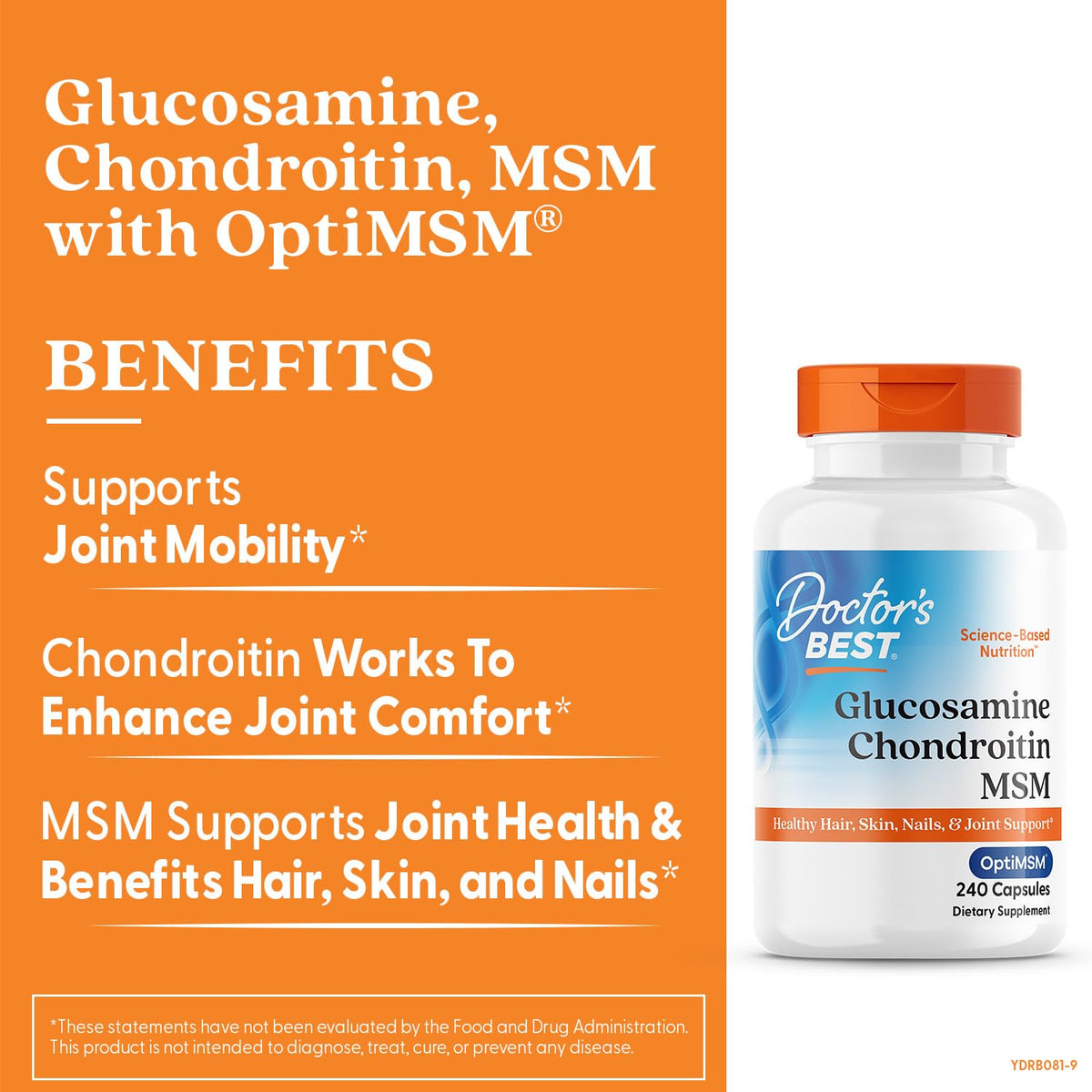 Doctor's BEST Glucosamine Chondroitin MSM - Joint Health Support Supplement for Women & Men, Nutritional Support for Joint Strength, Hair, Skin, & Nails - FENGGESTORE20