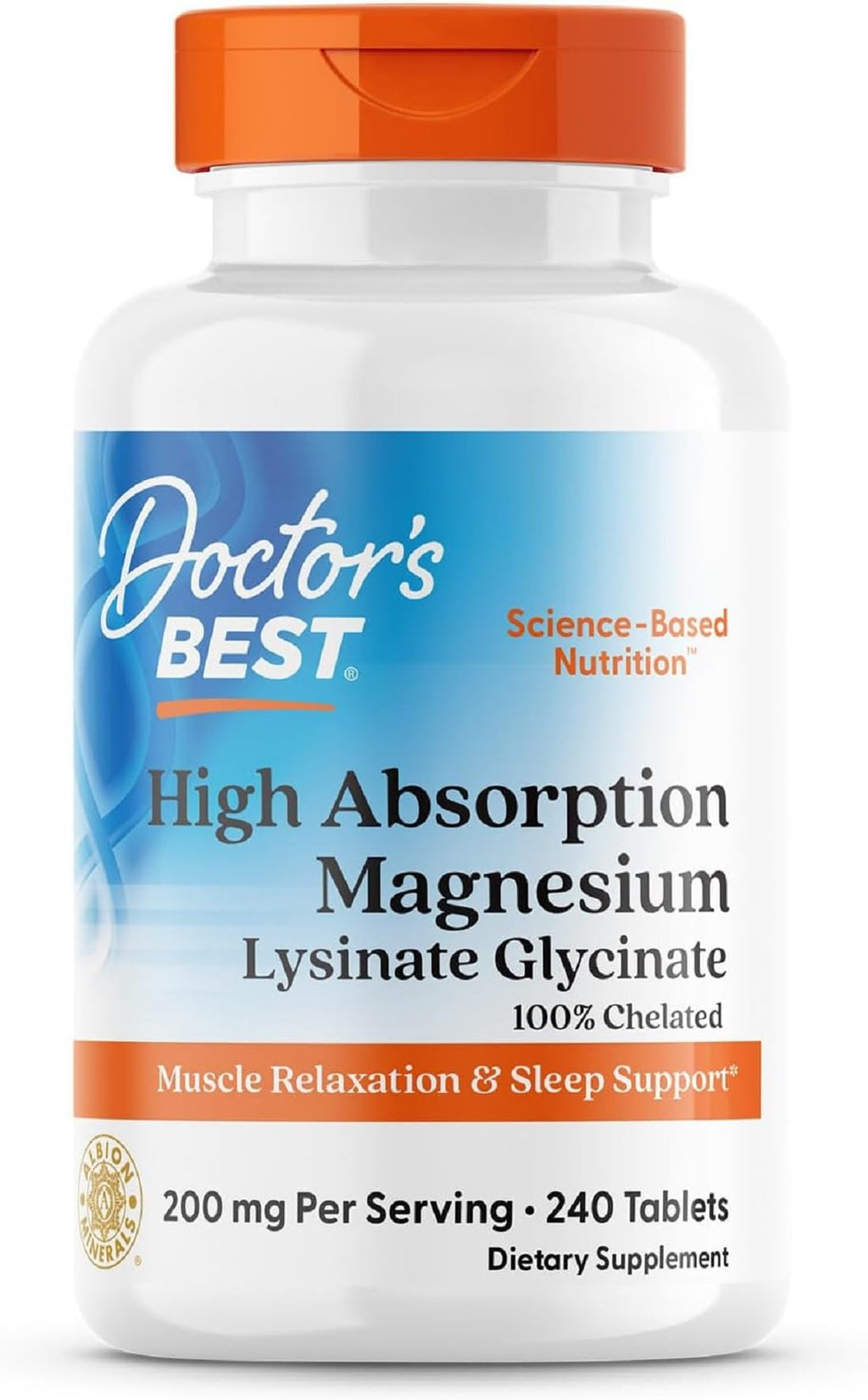 Doctor's Best High Absorption Magnesium Glycinate Lysinate Supplement for Sleep Support - Chelated Magnesium Tablets for Women & Men, 200mg per Serving - FENGGESTORE20