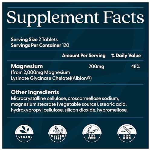 Doctor's Best High Absorption Magnesium Glycinate Lysinate Supplement for Sleep Support - Chelated Magnesium Tablets for Women & Men, 200mg per Serving - FENGGESTORE20