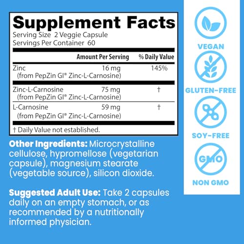 Doctor's Best PepZin GI, Zinc-L-Carnosine Complex for Men & Women - Zinc Carnosine Supplement Caps for Gut Health, Digestive Support, & Stomach Comfort - FENGGESTORE20