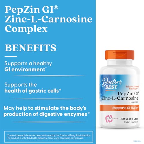 Doctor's Best PepZin GI, Zinc-L-Carnosine Complex for Men & Women - Zinc Carnosine Supplement Caps for Gut Health, Digestive Support, & Stomach Comfort - FENGGESTORE20