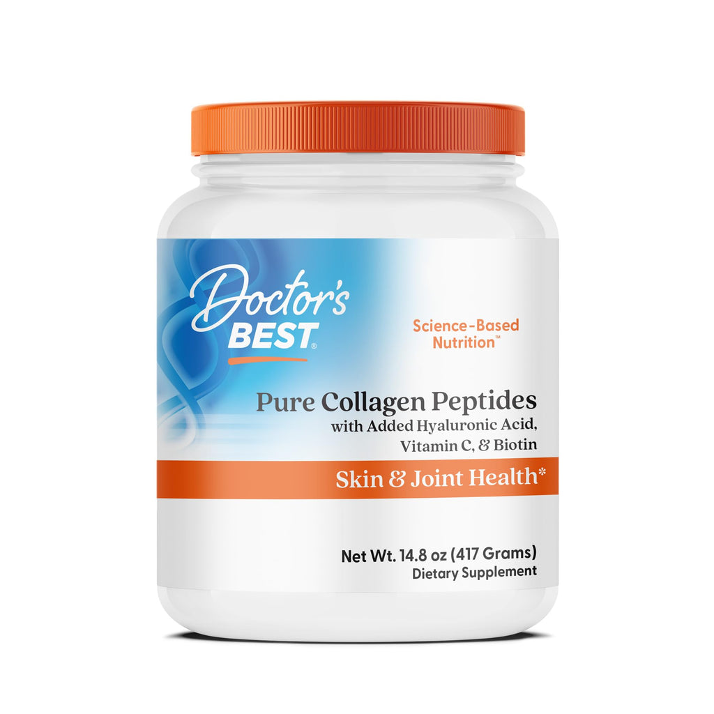Doctor's BEST Pure Collagen Peptides w/Hyaluronic Acid - Collagen Powder Supplement for Women & Men, Unflavored, 18 g Protein & 90 mg Vitamin C per Serving, Supports Healthy Skin & Hair - 14.8 oz - FENGGESTORE20
