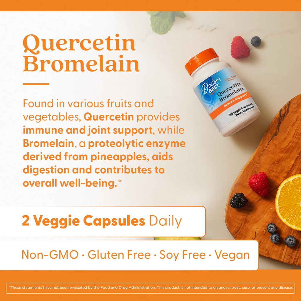 Doctor's Best Quercetin Bromelain, Immunity Support Capsule, Heart, Joint & Healthy Respiratory System, Non-GMO - FENGGESTORE20