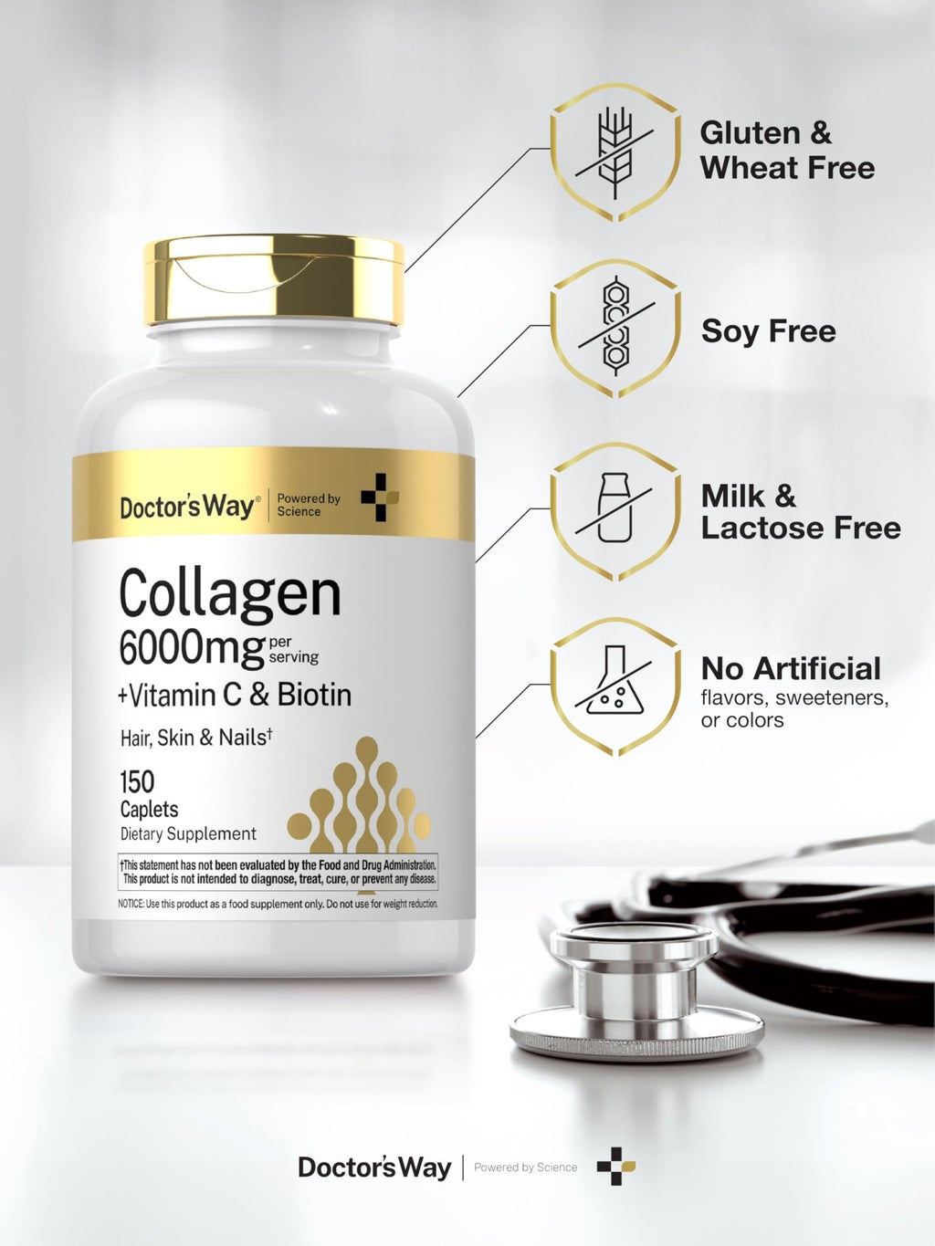 Doctor's Way Collagen Complex | 150 Caplets | with Vitamin C and Biotin | Non-GMO, Gluten Free Supplement - FENGGESTORE20