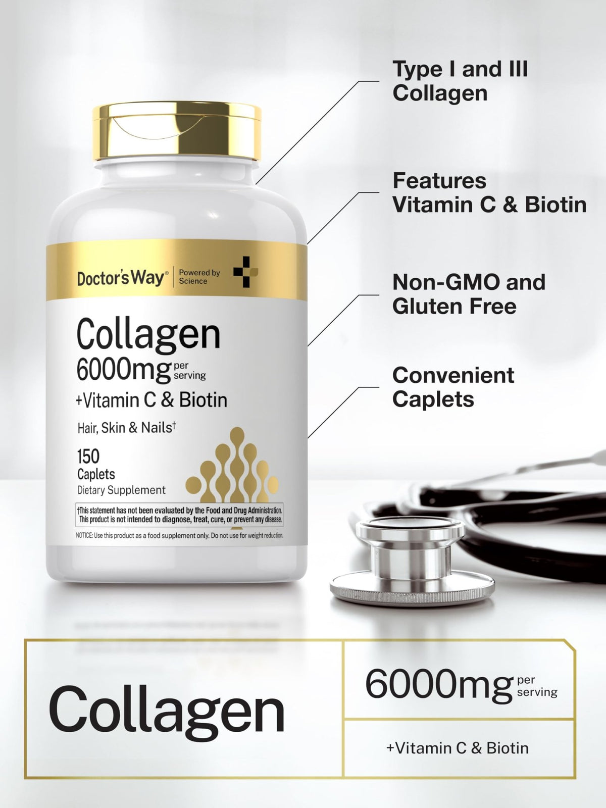 Doctor's Way Collagen Complex | 150 Caplets | with Vitamin C and Biotin | Non-GMO, Gluten Free Supplement - FENGGESTORE20