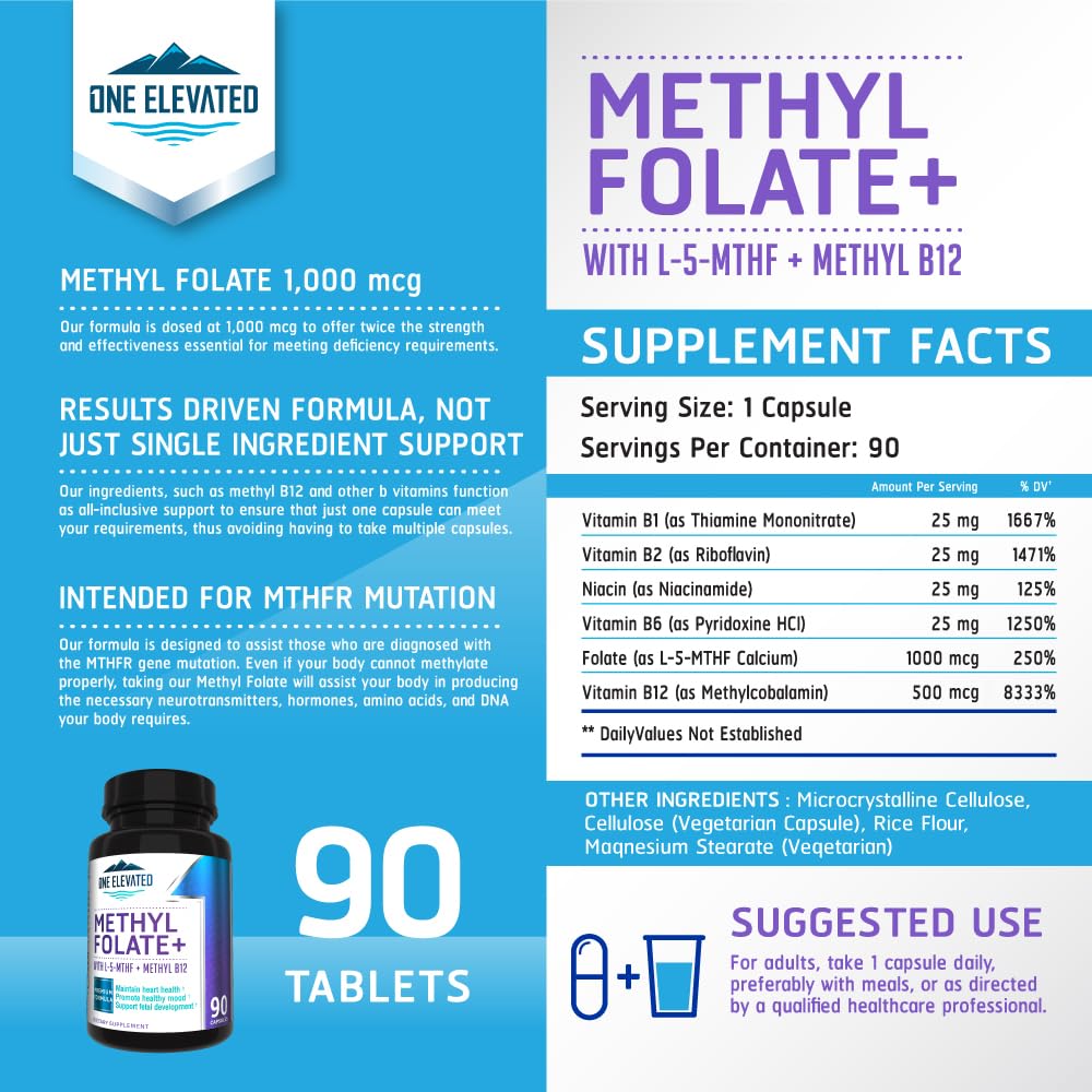 Double Strength & Most Bioactive Methyl Folate! Uniquely Formulated with Highest Pharmaceutical Grade Methylcobalamin (B12), Niacin, B1, B2 B6. Works Synergistically for Max Results-3 Month Supply - FENGGESTORE20