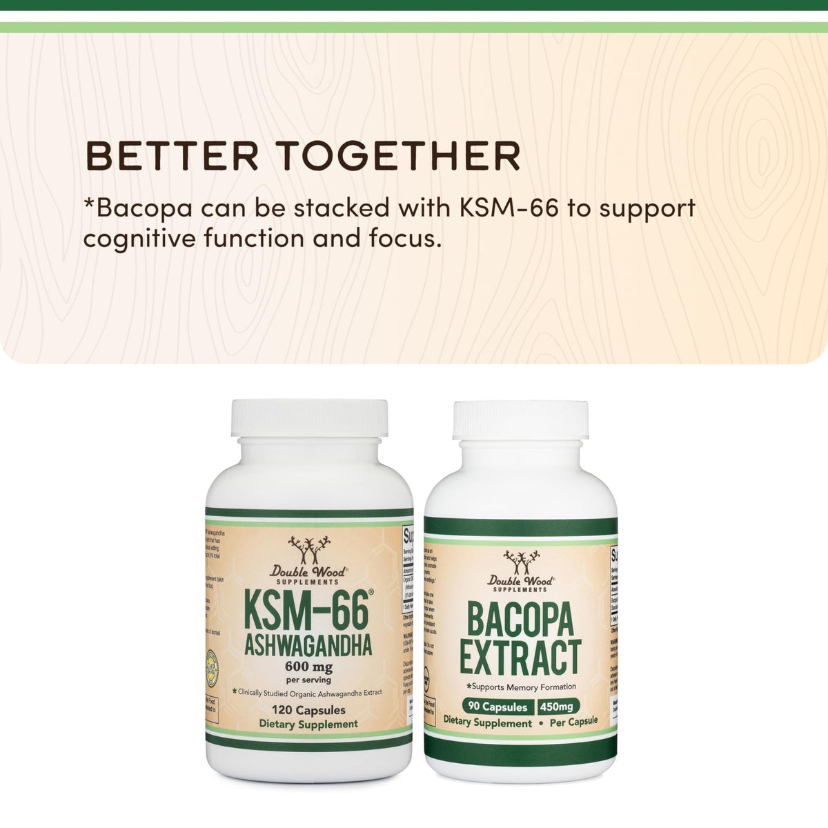 Double Wood Supplements Ashwagandha KSM 66 Organic and Clinically Studied Extract (600mg Per Serving, 120 Capsules, 60 Servings) - FENGGESTORE20