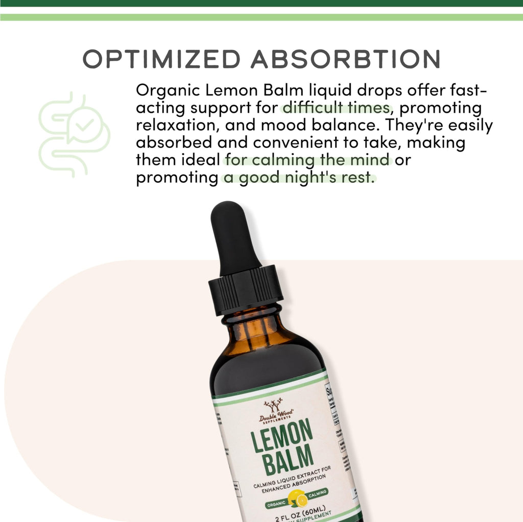 Double Wood Supplements Organic Lemon Balm Tincture - for Digestion & Relaxation 590mg - 2FL OZ, 120 Servings - FENGGESTORE20