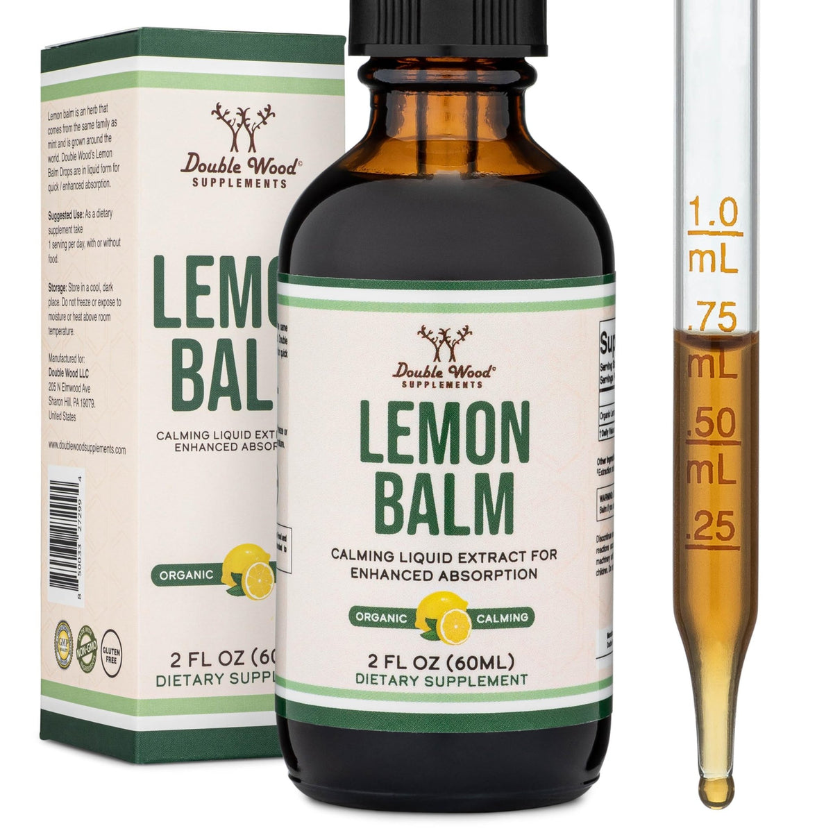Double Wood Supplements Organic Lemon Balm Tincture - for Digestion & Relaxation 590mg - 2FL OZ, 120 Servings - FENGGESTORE20