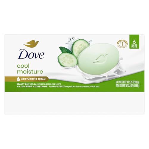 Dove Beauty Bar Soap Cool Moisture Cucumber & Green Tea Scent, 6 Bars for Refreshed Skin, Leaves Skin Refreshed 3.75 oz - FENGGESTORE20