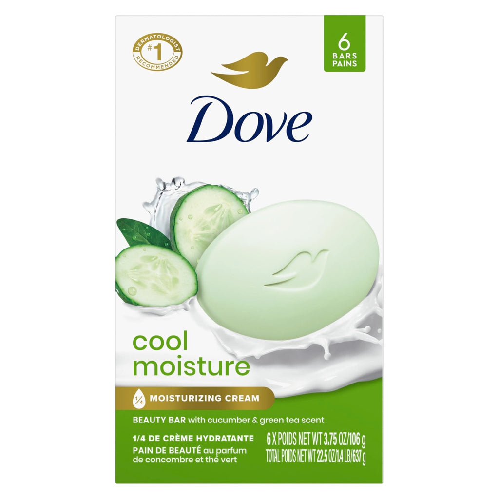Dove Beauty Bar Soap Cool Moisture Cucumber & Green Tea Scent, 6 Bars for Refreshed Skin, Leaves Skin Refreshed 3.75 oz - FENGGESTORE20