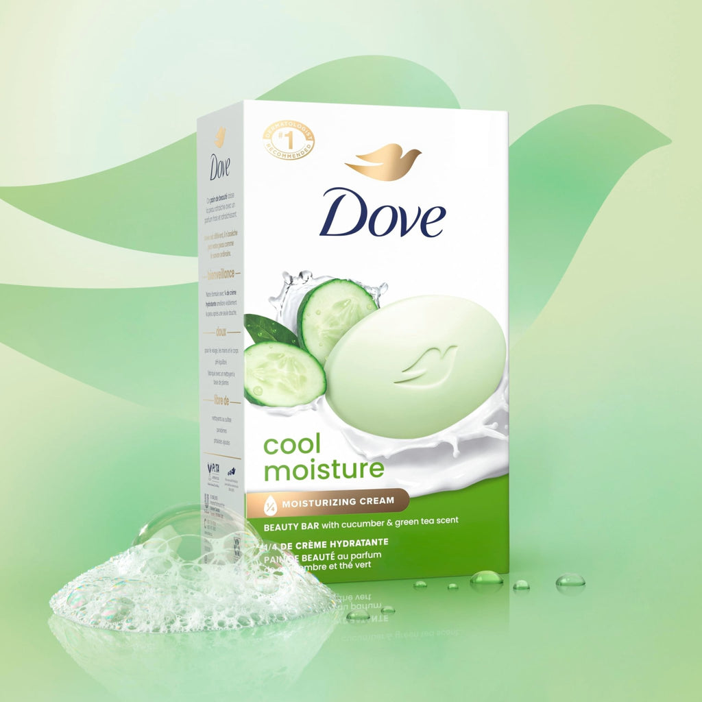 Dove Beauty Bar Soap Cool Moisture Cucumber & Green Tea Scent, 6 Bars for Refreshed Skin, Leaves Skin Refreshed 3.75 oz - FENGGESTORE20