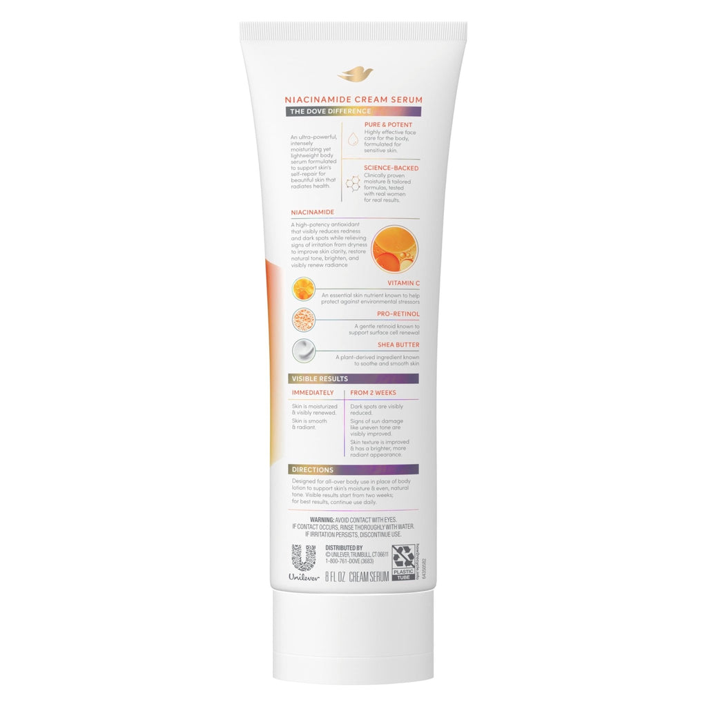 Dove Body Cream Serum Niacinamide + Even Tone for Dark Spots and Uneven Tone with Vitamin C, Pro-Retinol and Shea Butter Lotion, 8 oz - FENGGESTORE20