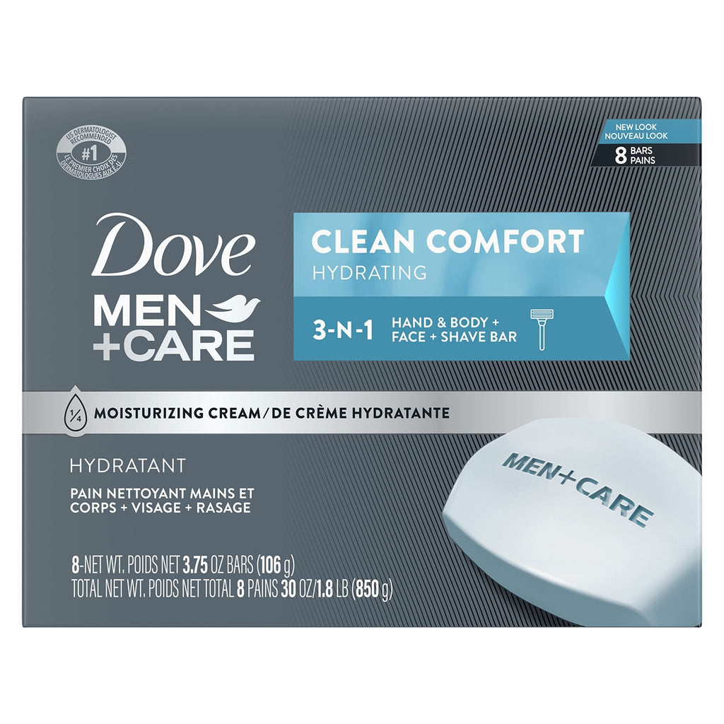 DOVE MEN + CARE Body and Face Bar To Clean and Hydrate Skin Body and Facial Cleanser More Moisturizing Than Bar Soap 3.75 oz 8 Bars - FENGGESTORE20