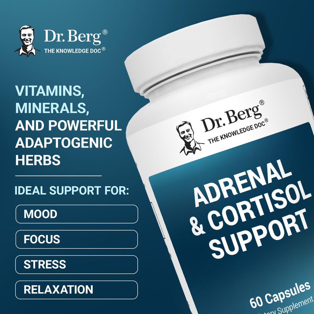 Dr. Berg Adrenal & Cortisol Capsules - Adrenal Supplement & Cortisol Manager - Mood, Focus, Relaxation and Stress Support - Adrenal Supplements with Ashwagandha Extracts - 60 Capsules - FENGGESTORE20
