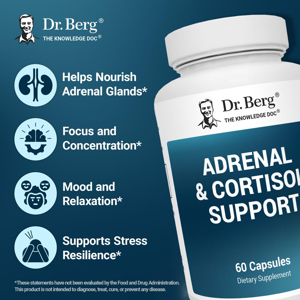 Dr. Berg Adrenal & Cortisol Capsules - Adrenal Supplement & Cortisol Manager - Mood, Focus, Relaxation and Stress Support - Adrenal Supplements with Ashwagandha Extracts - 60 Capsules - FENGGESTORE20