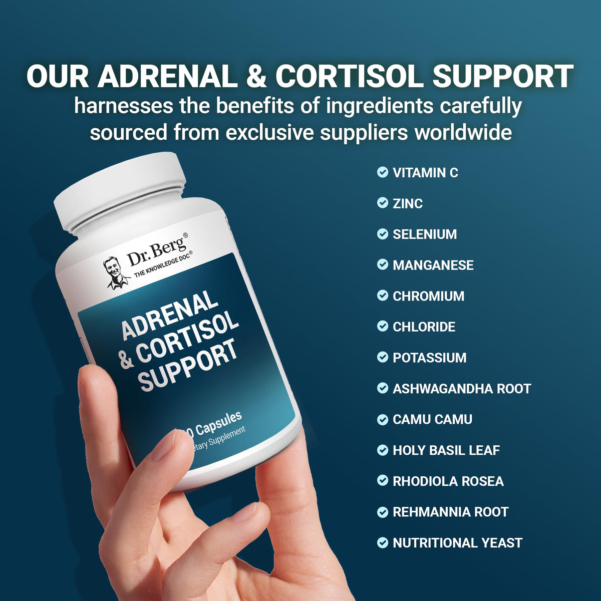 Dr. Berg Adrenal & Cortisol Capsules - Adrenal Supplement & Cortisol Manager - Mood, Focus, Relaxation and Stress Support - Adrenal Supplements with Ashwagandha Extracts - 60 Capsules - FENGGESTORE20