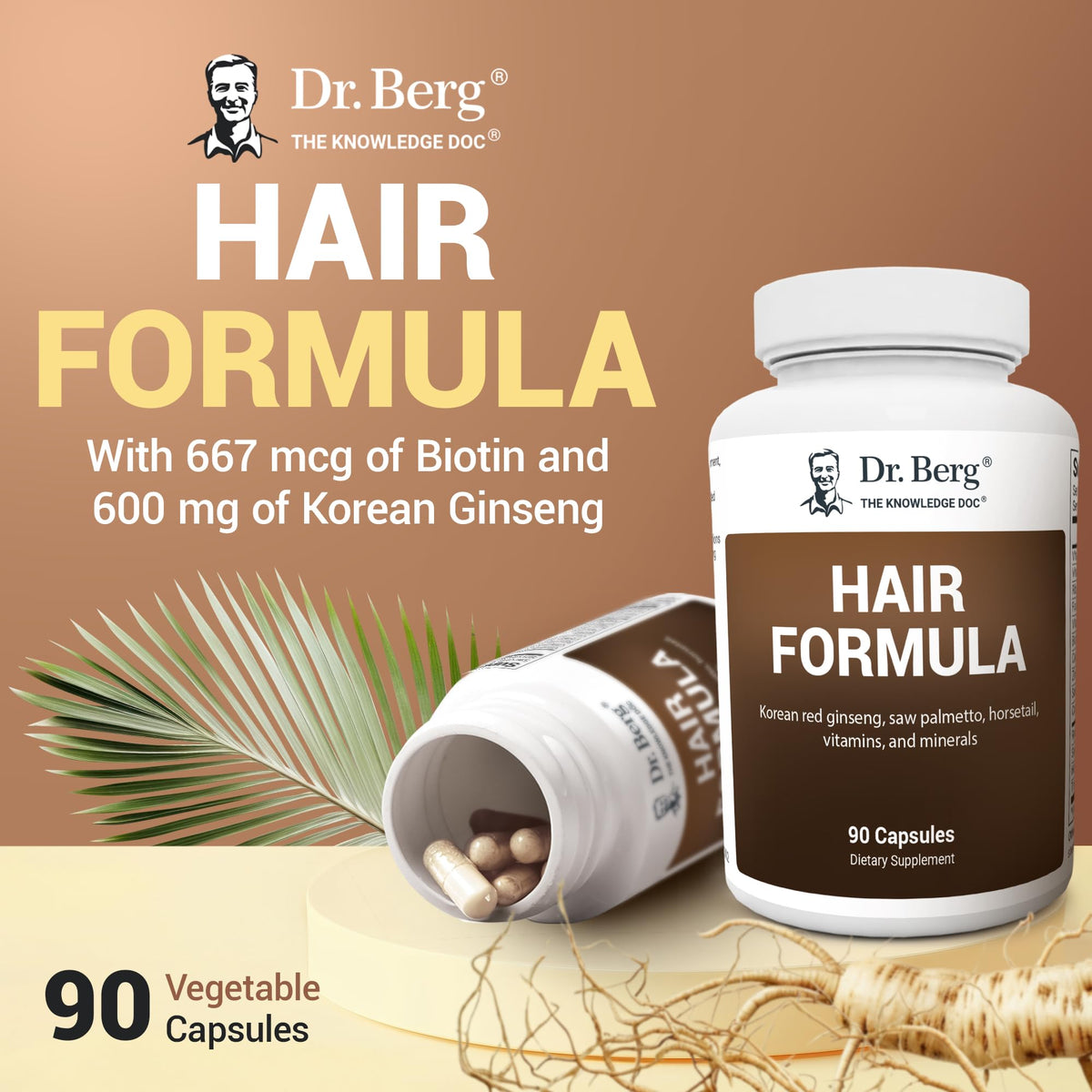 Dr. Berg All-in-One Vitamins for Hair, Skin, & Nails - Advanced Formula with Biotin, Saw Palmetto, DHT Blocker, & Trace Minerals - 90 Veg Capsules - FENGGESTORE20