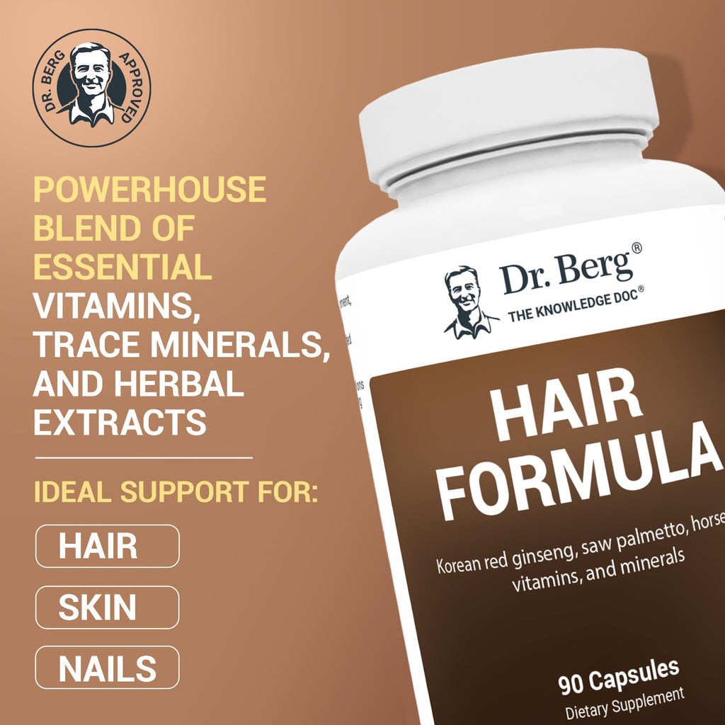 Dr. Berg All-in-One Vitamins for Hair, Skin, & Nails - Advanced Formula with Biotin, Saw Palmetto, DHT Blocker, & Trace Minerals - 90 Veg Capsules - FENGGESTORE20