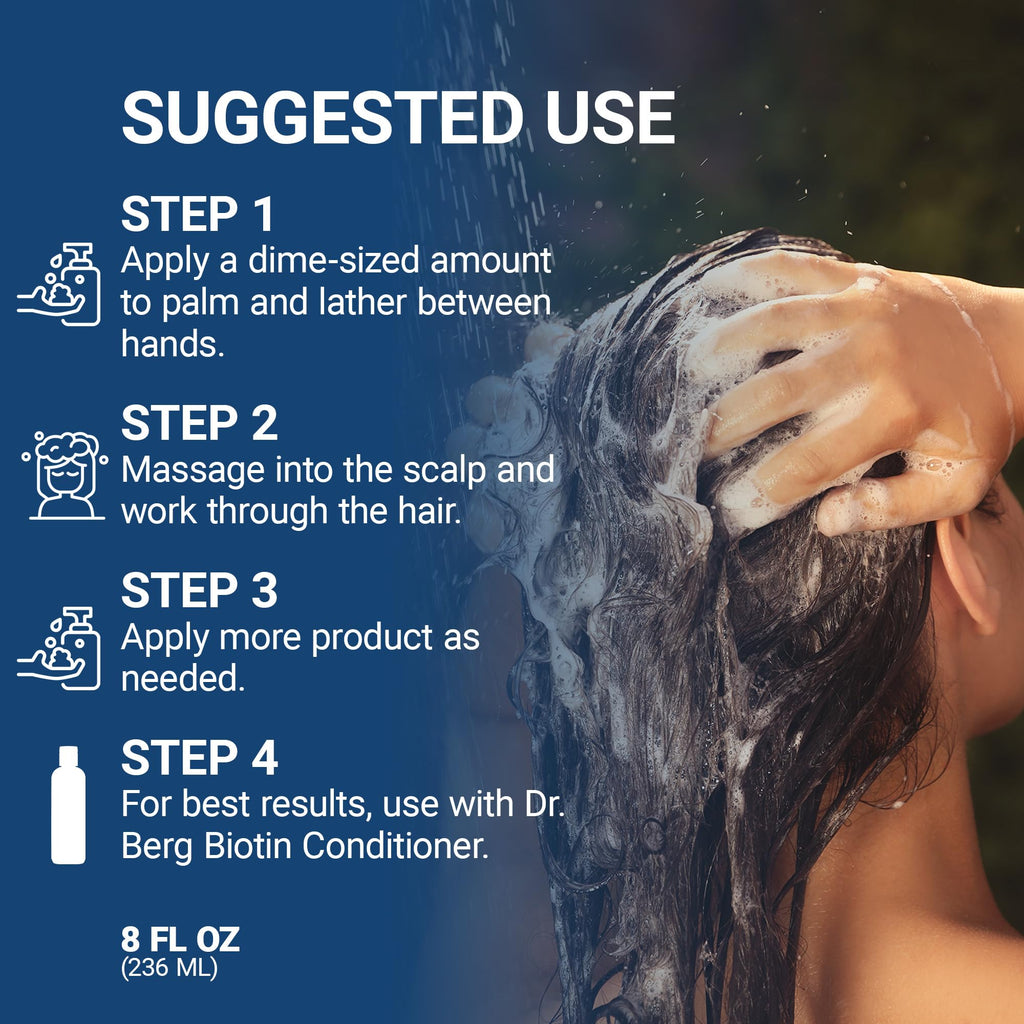 Dr. Berg Biotin Shampoo for Men & Women (Improved High-Performance Formula) - Independently Tested & Certified Paraben- Sulfate- & Silicone-Free - Infused w/Biotin, Argan Oil & Botanicals - 8 Fl oz - FENGGESTORE20