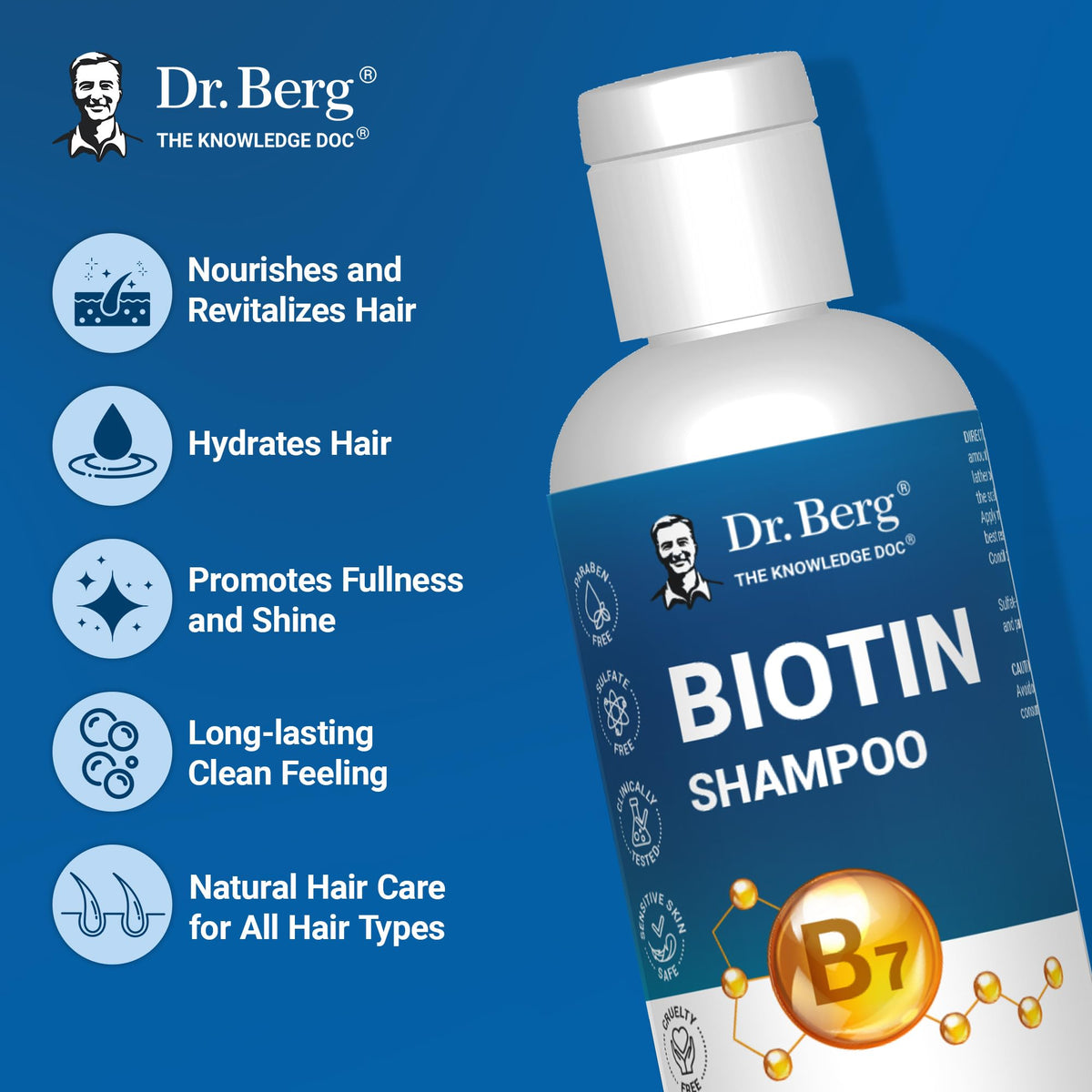 Dr. Berg Biotin Shampoo for Men & Women (Improved High-Performance Formula) - Independently Tested & Certified Paraben- Sulfate- & Silicone-Free - Infused w/Biotin, Argan Oil & Botanicals - 8 Fl oz - FENGGESTORE20