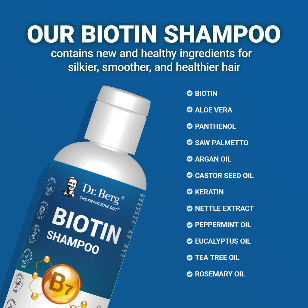 Dr. Berg Biotin Shampoo for Men & Women (Improved High-Performance Formula) - Independently Tested & Certified Paraben- Sulfate- & Silicone-Free - Infused w/Biotin, Argan Oil & Botanicals - 8 Fl oz - FENGGESTORE20