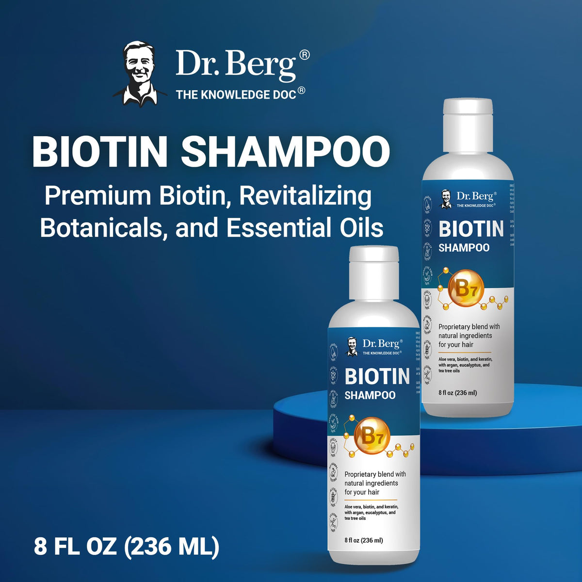 Dr. Berg Biotin Shampoo for Men & Women (Improved High-Performance Formula) - Independently Tested & Certified Paraben- Sulfate- & Silicone-Free - Infused w/Biotin, Argan Oil & Botanicals - 8 Fl oz - FENGGESTORE20