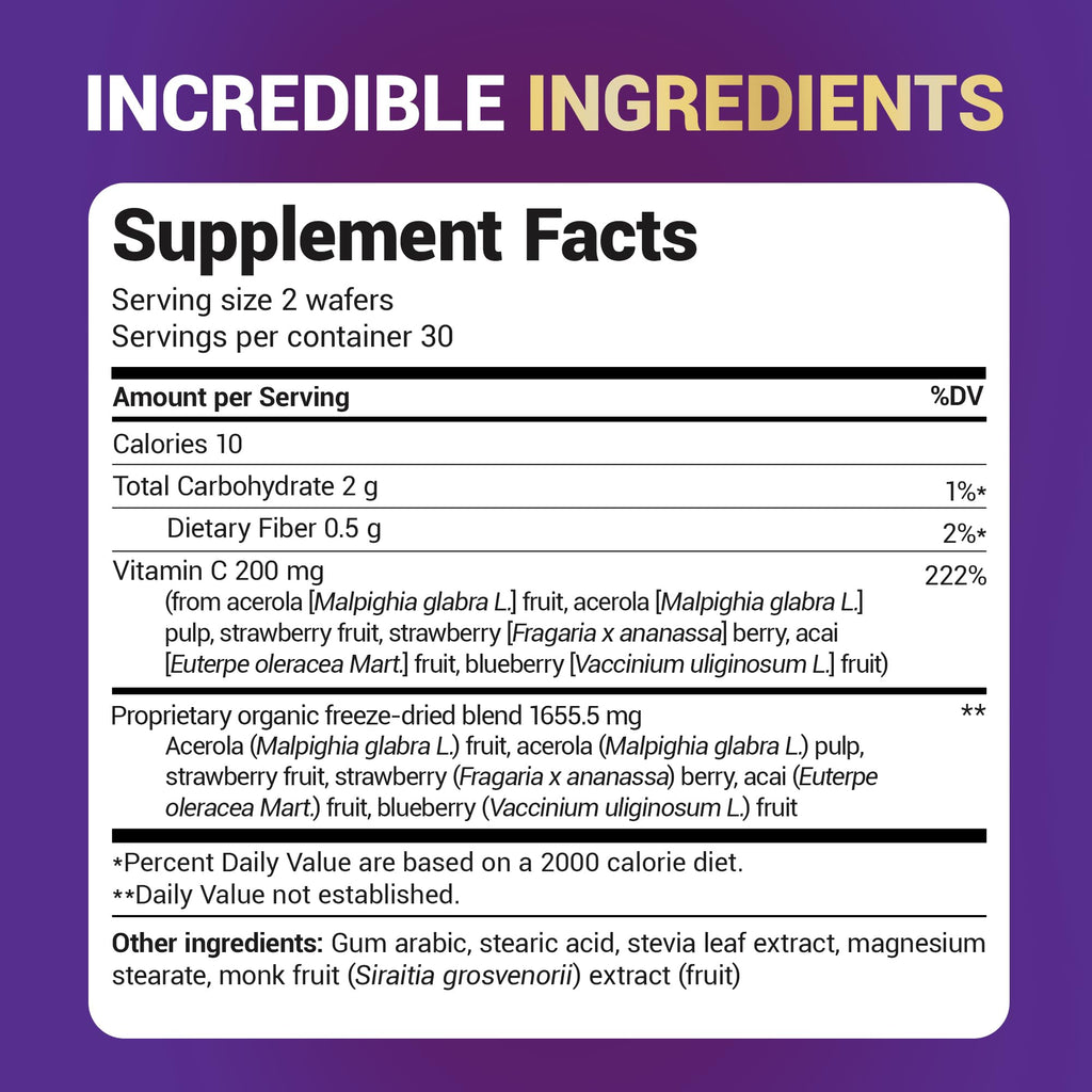 Dr. Berg Chewable Vitamin C Complex - Made with Organic, Non-GMO Berries - 60 Delicious Wafers - FENGGESTORE20
